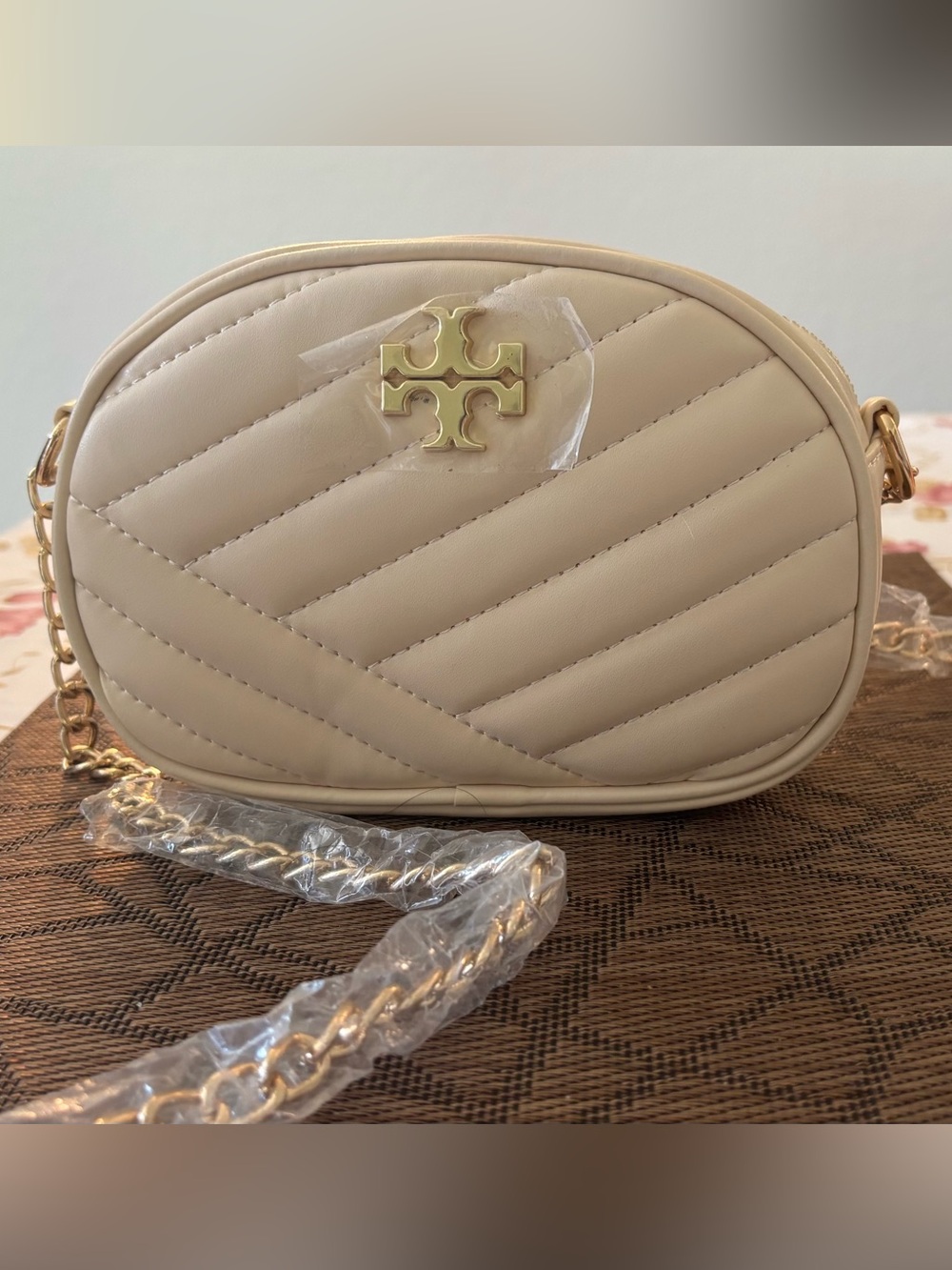Tory Burch Quilted Oval Crossbody with Gold Logo